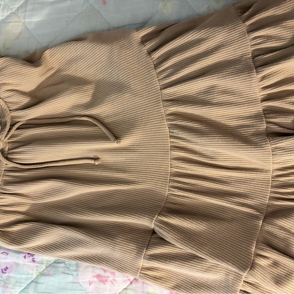 Beige Ribbed Mini Dress - Picture 3 of 5